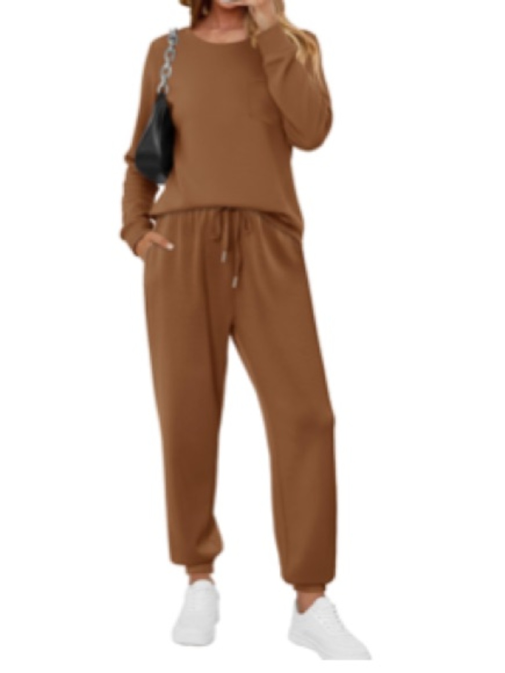 Two-Piece Lounge Casual Pants Set - Coffee Sz XL